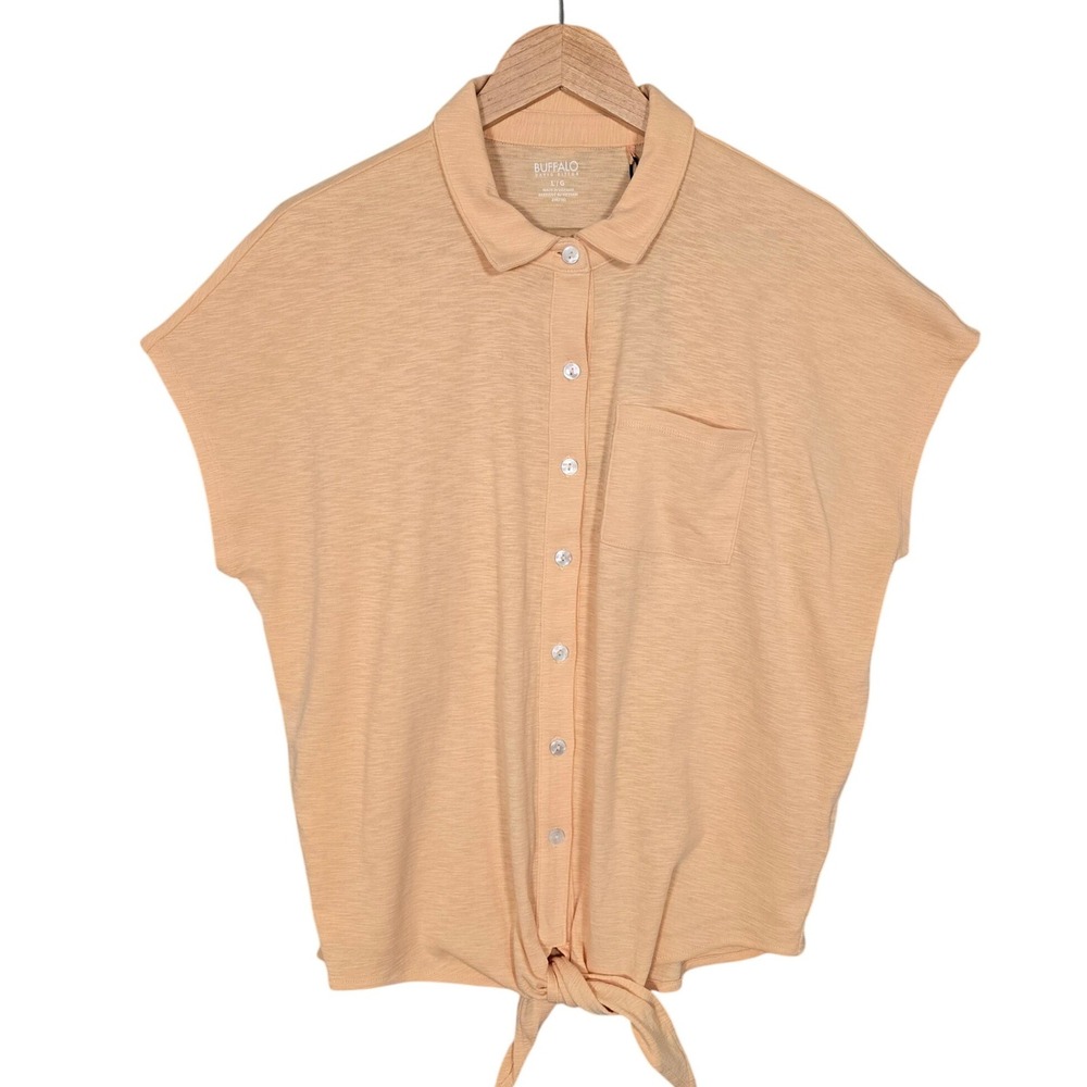 NWT Buffalo David Bitton Women's Peach 100% Cotton Slub Tie Front Top L